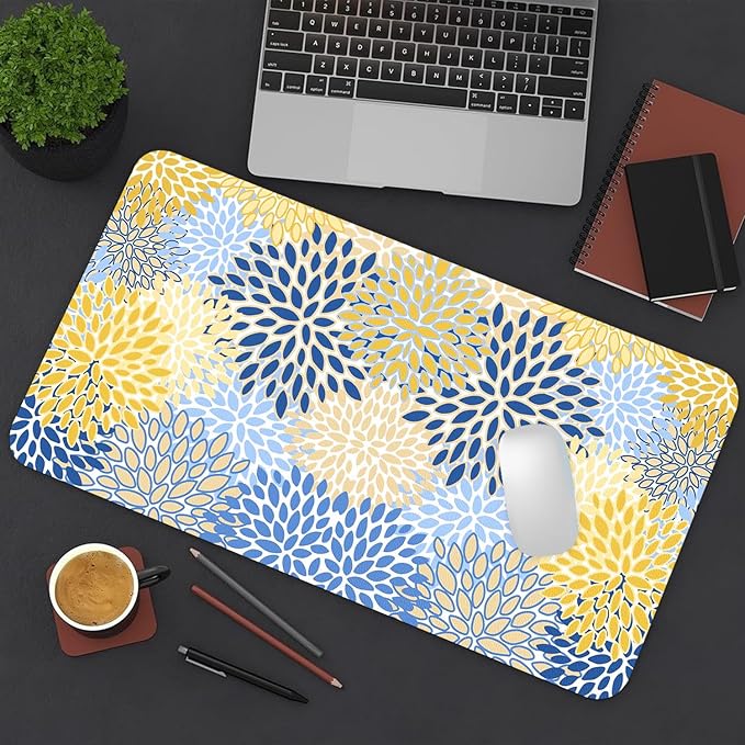 Desk Mat Large Protector Pad 23.6" ×11.8", Non-Slip PU Leather Desk Blotter, Waterproof Mouse Pad for Office Home Chic Flower