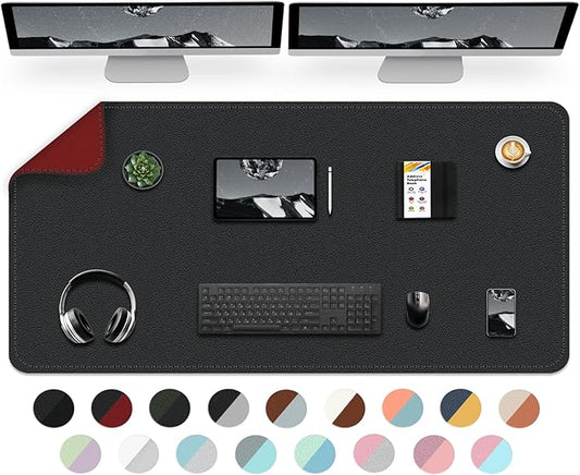 Bleswin Desk Mat Large Protector Pad, Dual Sided Color Mouse Pad, Waterproof and Non-Slip Mat for Desk, PU Leather Table Mat, Office and Reading Desk Mat (Black+Red, 47.2''×23.6'')