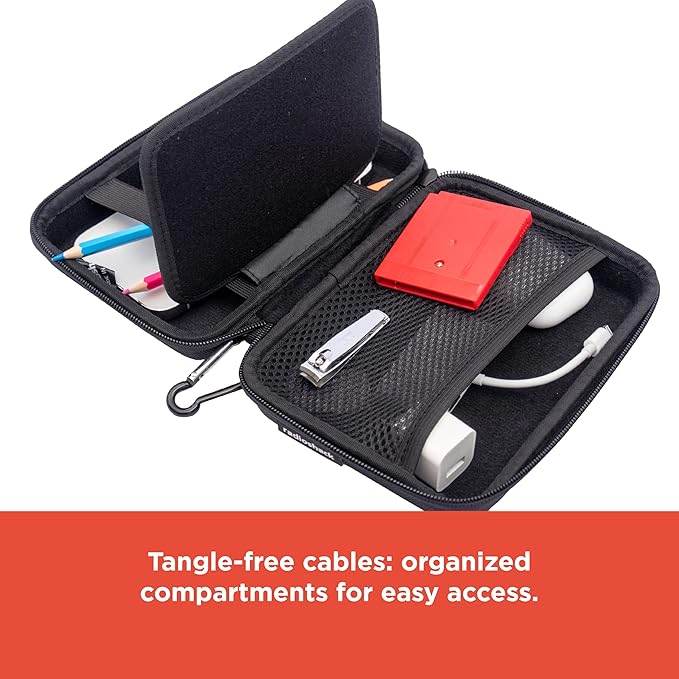 RadioShack Small Cable Organizer Travel Case, Bag Organizer for Phone Charging Cords, HDMI Cables, and More, Black