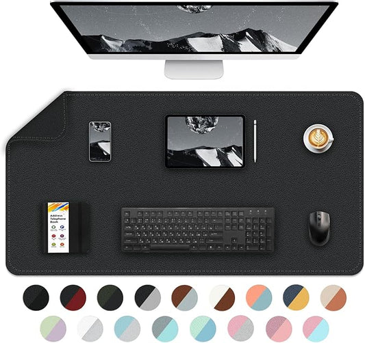 Bleswin Multifunctional Large Desk Mat, Double Sided Computer Desk pad, Extended Mouse Mat, Office Desk Protector with Waterproof PU Leather, 35.4''×16.9'', Office Home Writing Pad (Black+Black)