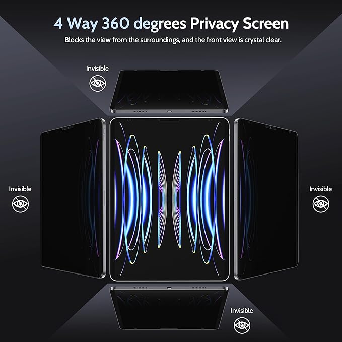 Peslv 4 Way Magnetic Privacy Screen Protector for iPad Air 5th 4th 10.9" & iPad Pro 11(2018-2022), Removable 360 Spy Private Filter, Anti Blue Light Glare Bubble-Free Black Security Protector