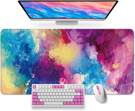 Large Mouse Pad for Desktop, Cute Desk Mat Pad Protector for Work & Gaming, Aesthetic Pretty Anti-Slip Laptop Blotter Cover for Office School Home Supplies, Color Splash, 35.4" x 15.7"