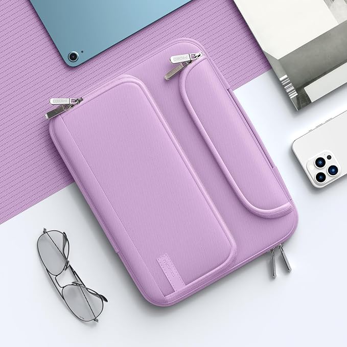 MoKo 9-11 Inch Tablet Sleeve Bag, Fits iPadAir 5/4th 10.9, iPadPro 11 Inch, iPad 9/8th 10.2, iPad 10th 10.9, Tab S8/S9 11",Waterproof Polyester Bag with Double Pockets,Retractable Handle, Purple