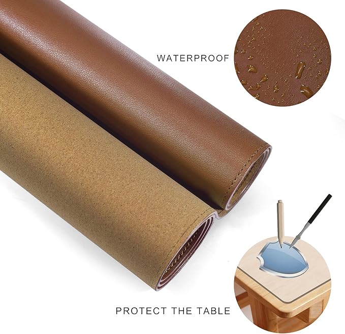 MAIDERN 55" x 24" Cork & Leather Desk Pad, Large XXL Mat, Full Mouse Pad, Dual Sided Protector for Gaming Home Office (Brown)