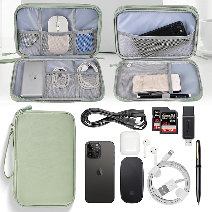 Electronics Organizer Travel Case, Large Cable Organizer Bag Water Resistant Double Layers Accessories Storage Bag Pouch, for Cord, Charger, USB, Power Bank, Earphone (Mint Green, X-Large)