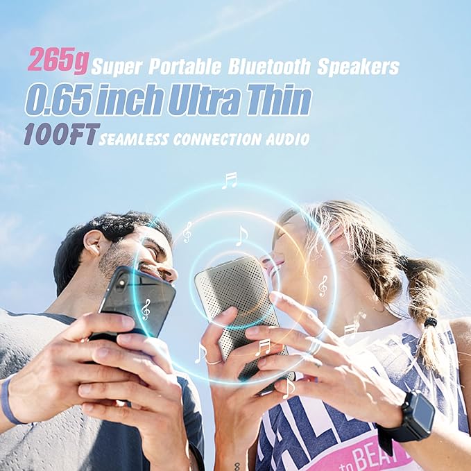 Bluetooth Speaker, 0.65" Ultra Thin Portable Magnetic Speakers, Loud&Clear Sound, IP67 Waterproof Dustproof, Bluetooth 5.1, TWS Pairing, EQ Mode, Sleek Small Wireless Speaker for Home, Outdoor
