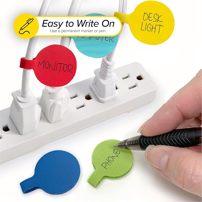 Cable Labels - Wrap-It Storage - Circles, Multi-Color (36-Pack) - Color Coded Labels for Organizing, Wire Tags Write on Surface for Labels for Charging Cords and Electronics - Image 3