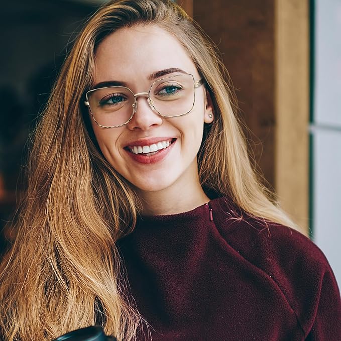 Dollger Square Blue Light Blocking Glasses for Women Trendy Oversized Computer Gaming Eyeglasses Cat Eye Metal Frame bluelight glasses(tortoise)