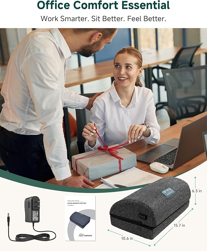 Snailax Footrest Massager with Adjustable Vibrating Heat, Ergonomic Footrest for Desk & Office, Foot Massager for Relaxation, Stress Relief & Circulation Boost, Product for Office Workers