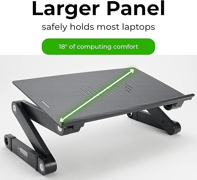 Uncaged Ergonomics WorkEZ Adjustable Laptop Stand for Desk, Laptop Stand Adjustable Height, Foldable Aluminum Cooling Computer Holder & Riser for Desk Bed, Black, XL