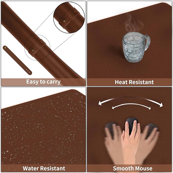 Bleswin Multifunctional Large Desk Mat, Double Sided Computer Desk pad, Extended Mouse Mat, Office Desk Protector with Waterproof PU Leather, 35.4''×16.9'', Office Home Writing Pad (Brown+Grey)