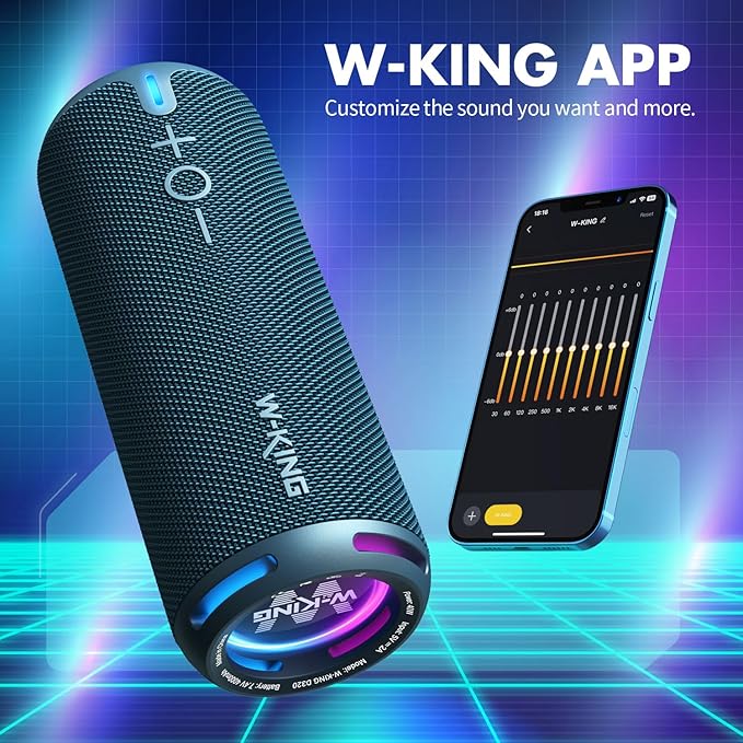 W-KING Portable Bluetooth Speakers Loud, IPX7 Waterproof Outdoor Speakers Wireless, APP Customized EQ, Dual Voice Coil/Deep Bass, 360° Sound with Lights/V5.3/TF/AUX, 40W Party Boombox Shower Speaker
