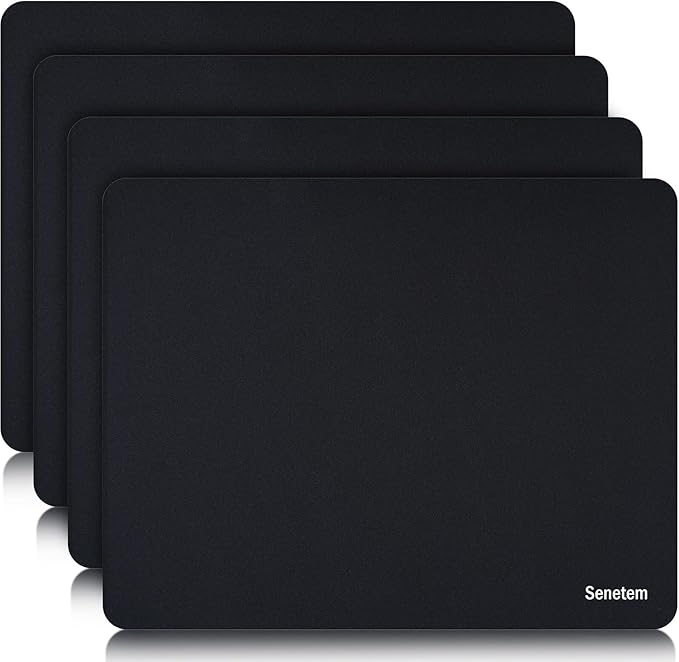 Senetem 4-Pack Mouse Pad, Ultra-Smooth Gaming Mousepad, Non-Slip Rubber Base, Washable Surface Fits Wired & Wireless Mouse – Perfect for Desk, Laptop, PC & Office, Small Portable, 11x8.6 in, Black