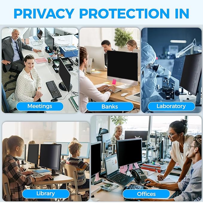 2 Pack Hidden Design Magnetic Computer Privacy Screen 24 inch, Removable Screen Filter for Frameless Monitor 16:9 Widescreen, Anti Blue Light Privacy Shield, Anti-Glare Protector