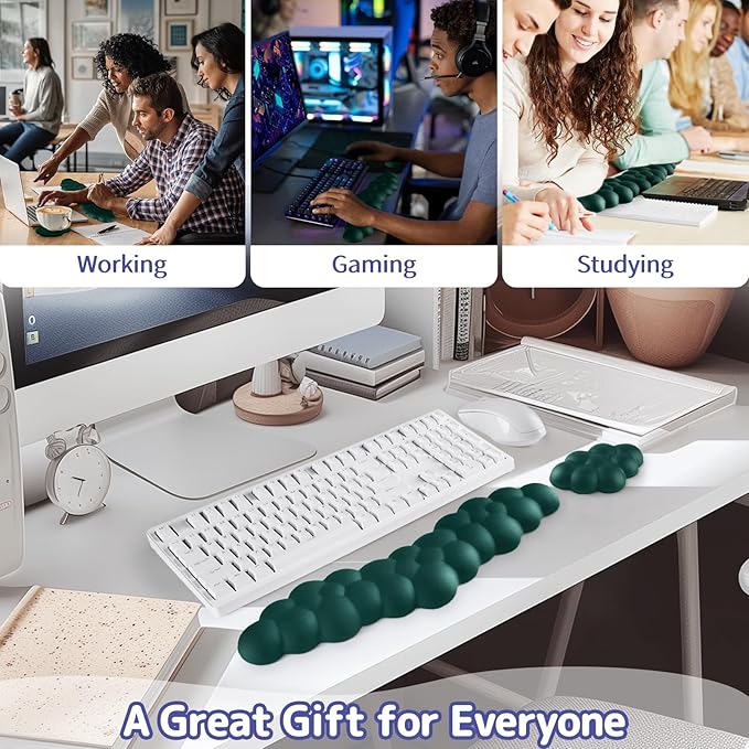 Sushret Cloud Wrist Rest for Keyboard and Mouse, Memory Foam PU Leather Keyboard Wrist Rest with Ergonomic Support, Non-Slip Base, Cute Arm Rest Pad & Palm Cushion, Office Desk Accessory, Dark Green