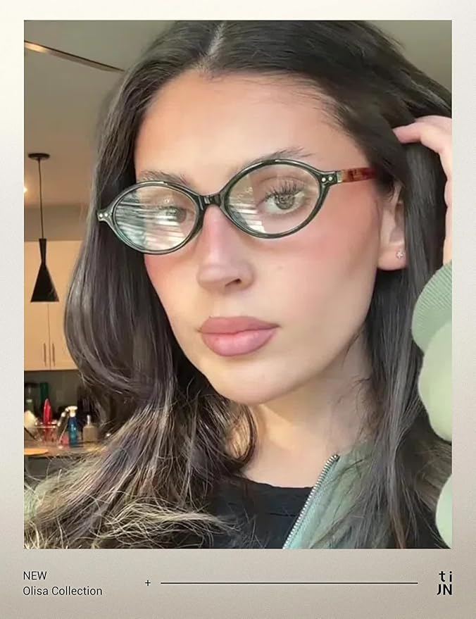 TIJN Olisa Blue Light Blocking Glasses for Women Men,Retro Oval Frame Bluelight Eyeglasses for Gaming/Computer/Screen