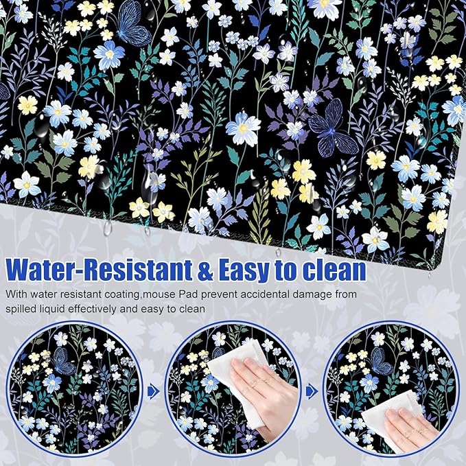 Desk Matt for Desktop, Desk Pad Mat, DeskMat for Keyboard and Mouse, XXL Large Mouse Pad for Desktop, Anti-Slip Big Mousepad with Stitched Edges, Mouse Pad for Computer Laptop Women,Wildflower Meadow