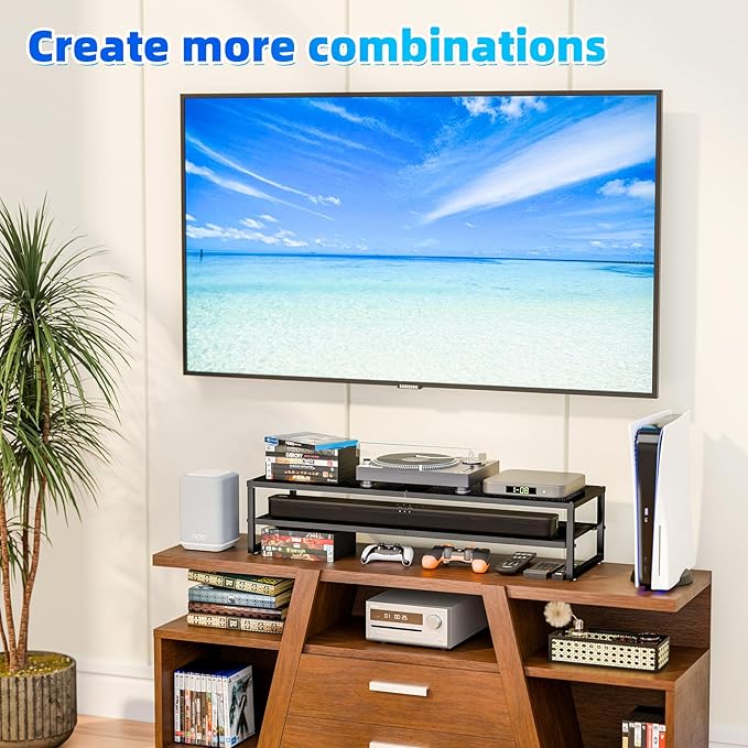 Simple Trending 2 Tier Metal Dual Monitor Stand Riser with 32"x10" Mouse Pad, Computer Desk Organizer for 2 Monitors, Laptop, Printer, TV, Black