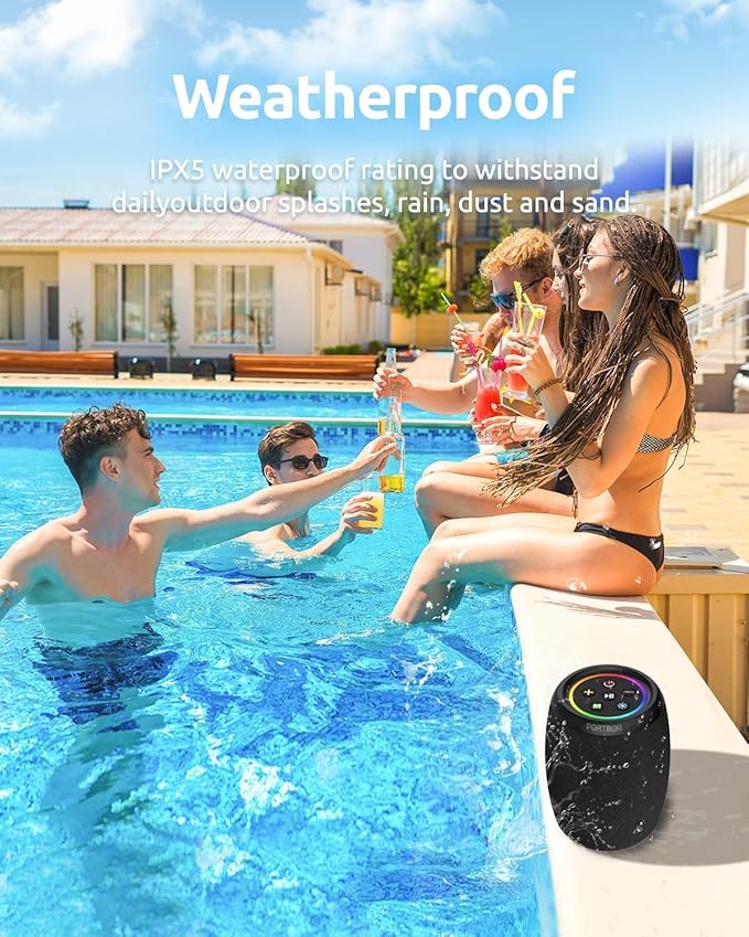 Bluetooth Speaker, Portable Wireless, Powerful Stereo Sound, IPX5 Waterproof, 15H Playtime, BT5.3, TWS Surround Pairing, Electronics Gadgets for Outdoor/Home/Party/Travel/Beach/Shower, Birthday Gifts
