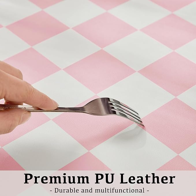 Checkered Desk Mat, Large Cute Aesthetic Retro PU Leather Computer Laptop Desk Mat, Non-Slip Waterproof Mouse Keyboard Pad, Desk Writing Mat for Work/Home (Pink, 23.6" x 13.7")