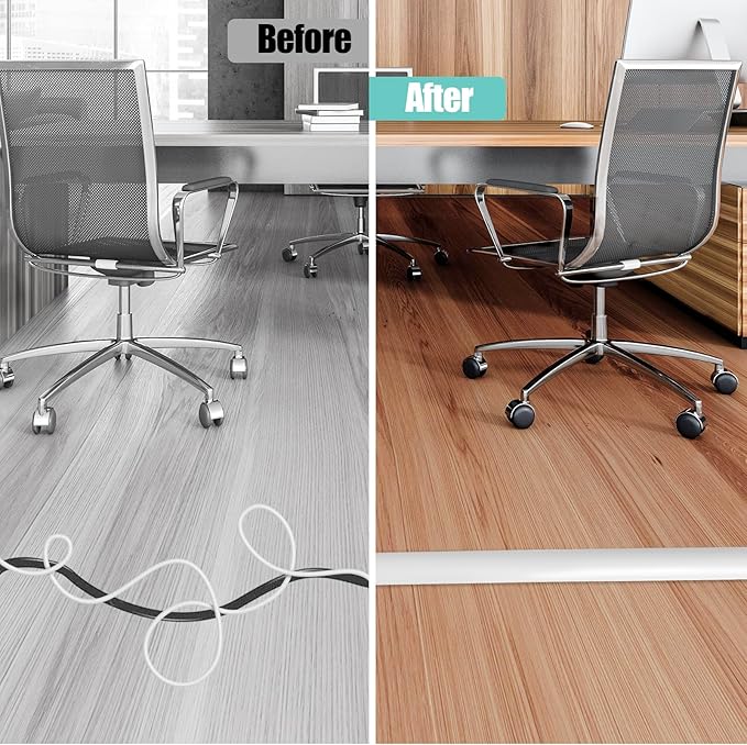 Floor Cord Cover Self Adhesive Cord Hider,3.3FT Cable Management, Extension Strip Protector for Wires, Prevent Cable Trips for Offices, Gyms, Exhibitions Cavity:0.39"(W) x 0.27"(H) White - Image 5