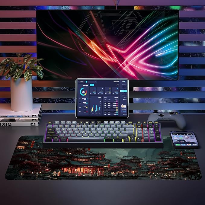 Mouse Pad, Large Anti-Slip with Stitched Edges Desk Mat Desktop Laptop Computer Desk Keyboard Mat,Table Protector Blotter Mat (Moon, 31.5" x 11.8")
