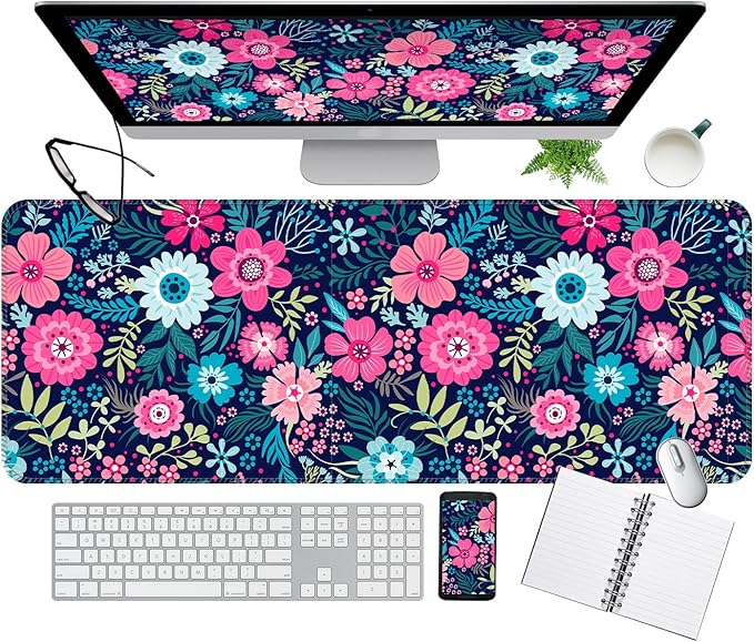 Desk Mat,Big Desk Pad,31.5 x 11.5in Extended Gaming Mouse Pad,Large Mouse Pad for Desk Rubber Base Mousepad with Stitched Edges,Keyboard Mouse Mat for Work Game Office Home - Beautiful Flowers
