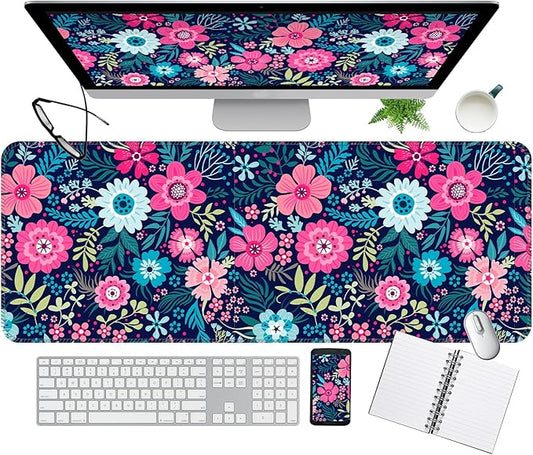 Desk Mat,Big Desk Pad,31.5 x 11.5in Extended Gaming Mouse Pad,Large Mouse Pad for Desk Rubber Base Mousepad with Stitched Edges,Keyboard Mouse Mat for Work Game Office Home - Beautiful Flowers