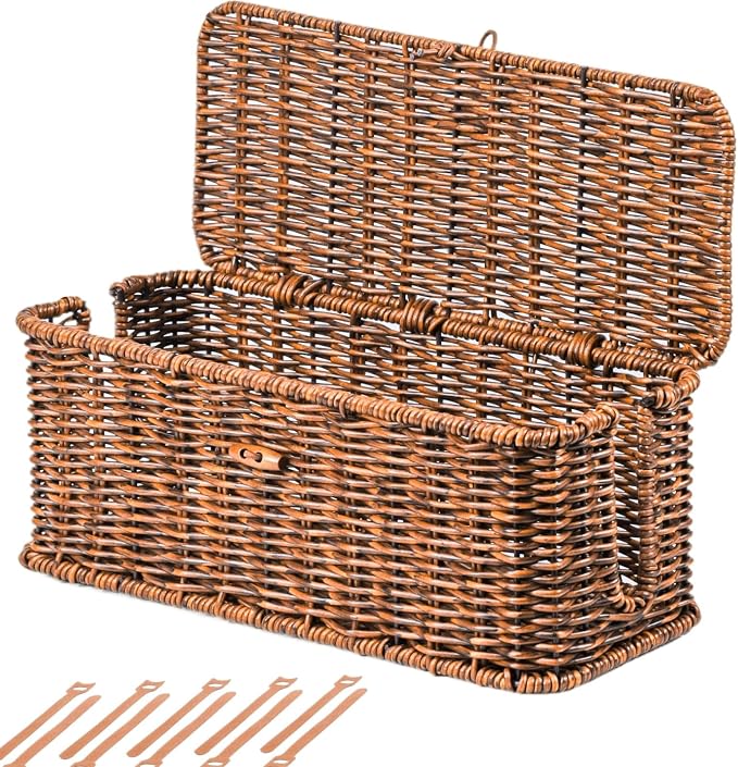 BROWNLILY Cable Management Box, Rattan Style Cord Organizer for Desk Cord Hider Outlet Covers Baby Proofing for Power Strip TV PC Router Charger Under Desk Storage with Lockable Lid and Cable Ties by Unknown