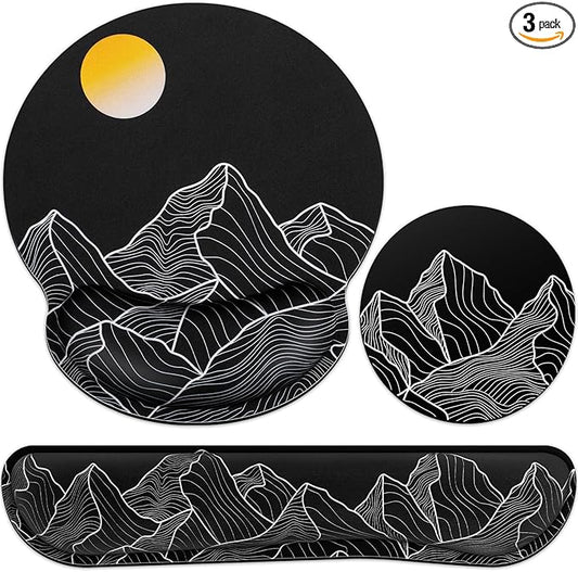 Mouse Pad Black, Ergonomic Keyboard Wrist Rest, Mouse Pad with Wrist Rest Black, Gaming Mousepad with Wrist Support, Memory Foam Wrist Rest Set for Computer Keyboard, Office Desk Accessories