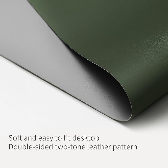 RENMTURE Double-Sided Two-Tone Faux Leather Desk mat Desktop Organization and Accessories Home and Office Large Mouse pad Game and Work (Green/Gray, 32"x16")