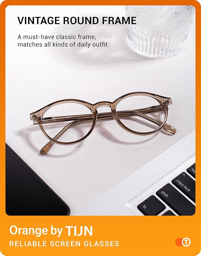 TIJN Blue Light Blocking Glasses Men Women Vintage Thick Round Rim Frame Eyeglasses