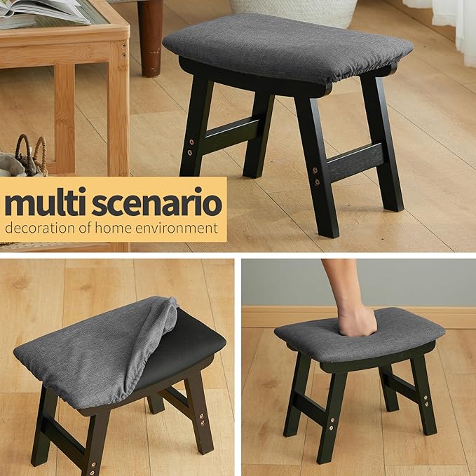 Foot Stool Ottoman Foot Rest Under Desk,Small Stool for Living Room, Bedroom and Kitchen (Black Legs - Gray Stool Surface)