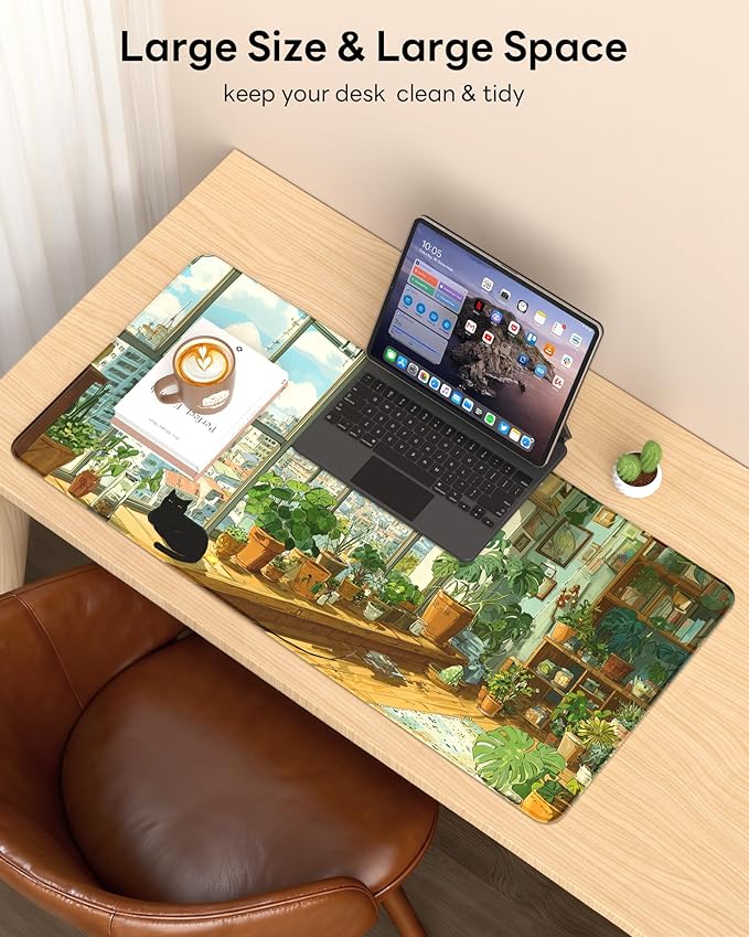 XL Gaming Mouse Pad, 31.5x15.7'' Large Desk Mat with Anti-Slip Rubber Base & Stitched Edges for Gaming, Office, Home - Greeny Cottage