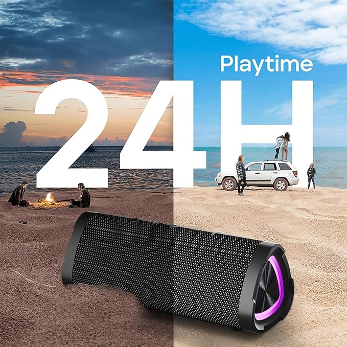 Vanzon Bluetooth Speaker, V40 Portable Bluetooth Speaker, IPX7 Waterproof Wireless Speaker with 24W Stereo Sound,TWS Pairing,24H Playtime and Colorful RGB Lights for Home,Outdoor,Party