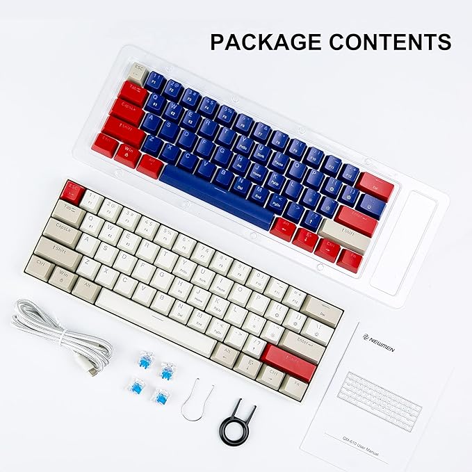Newmen GM610 60% Wireless Mechanical Keyboard,Wired/Bluetooth RGB Backlit,61 Anti-Ghosting Keys,Programmable,Hot-Swappable Gaming Keyboard,for PC Windows Mac Laptop Computer(Blue)