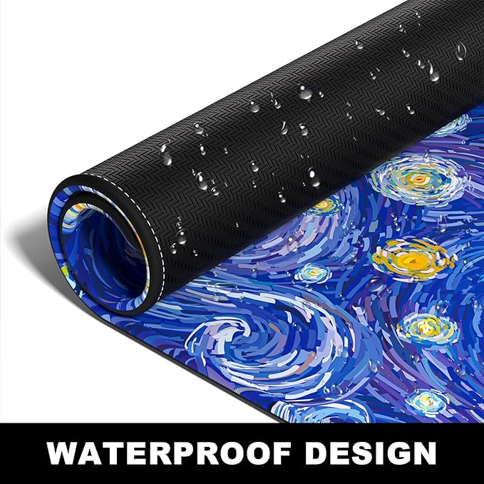 BOSOBO Large Mouse Pad, Desk Pad, XXL XL Extended Gaming Mouse Pad, Desk Mat for Office & Home, Long Keyboard Mat, Huge Mouse Pad, Desktop Full Cover 35.5 x 15.7 Inches, Van Gogh Starry Night