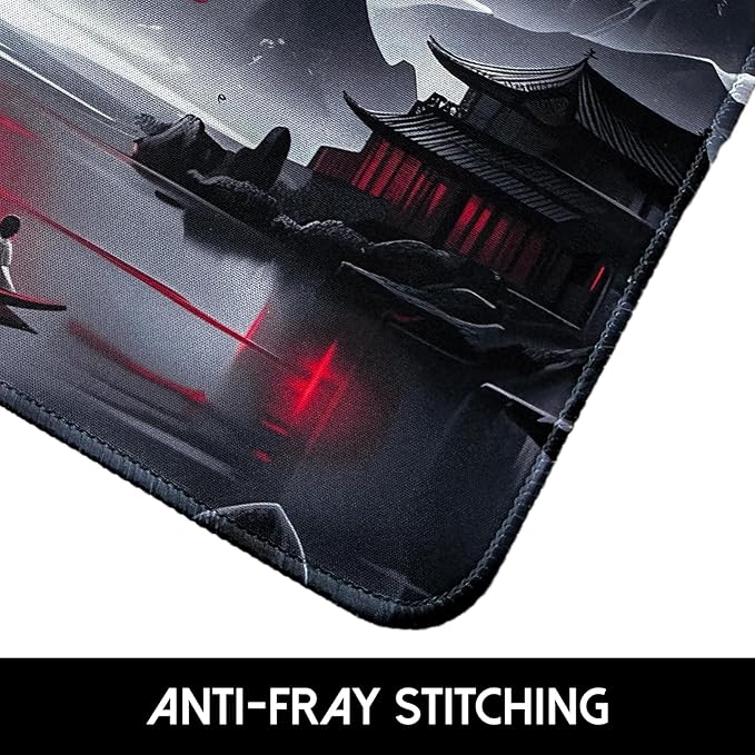 Small Gaming Mouse Pad, Anime Black Mousepad with Stitched Edges, Expanded Cool Desk Mat, Japanese Red Moon Keyboard Mat Suitable for Home Office,10.2 X 8.3 Inch