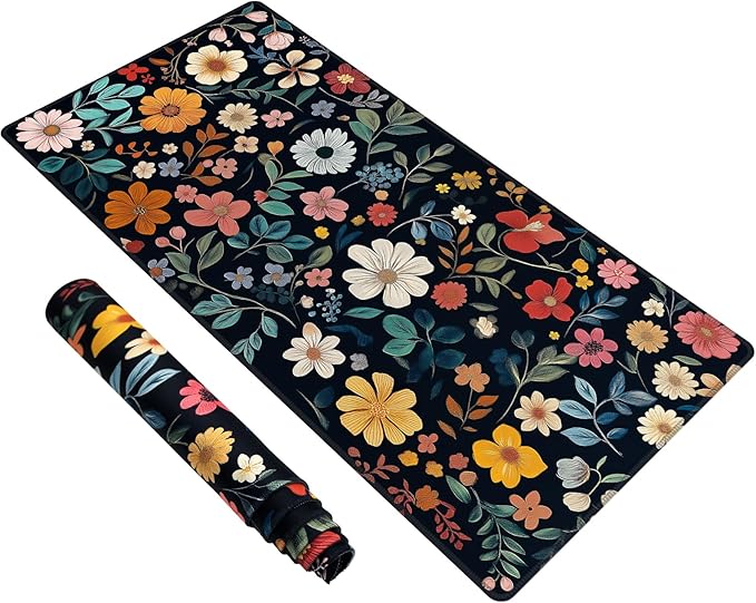 Baziabbo Floral Desk Mat,XXL Extended Big Mouse Pad,Gaming Mousepad with Stitched Edge,Non-Slip Rubber Base Keyboard Desk Pad for Home Office Study Game