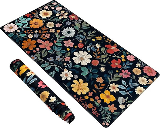 Baziabbo Floral Desk Mat,XXL Extended Big Mouse Pad,Gaming Mousepad with Stitched Edge,Non-Slip Rubber Base Keyboard Desk Pad for Home Office Study Game