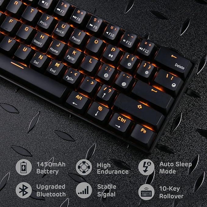 RK ROYAL KLUDGE RK61 Wireless 60% Triple Mode BT5.0/2.4G/USB-C Mechanical Keyboard, 61 Keys Wireless Mechanical Keyboard, Compact Gaming Keyboard with Software (Hot Swappable Blue Switch, Black)