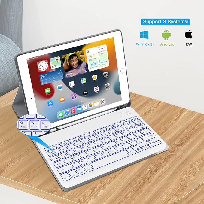 XIWMIX Ultra-Slim Wireless Bluetooth Keyboard - 7 Colors Backlit Universal Rechargeable Keyboard Compatible with iPad Pro/iPad Air/iPad 9.7/iPad 10.2/iPad mini and Other iOS Android Windows Devices