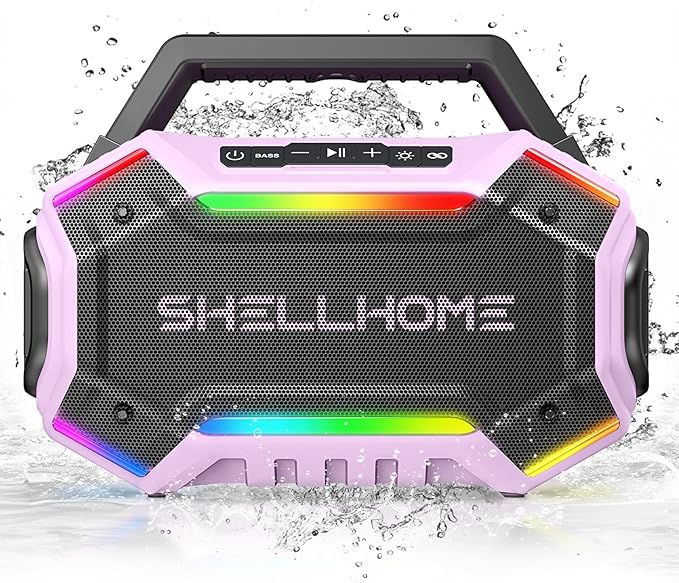 Bluetooth Outdoor Speakers, 80W(Peak) Loud Wireless Speaker, 30H Playtime, RGB Lights, BassUp 2.0, IPX6 Waterproof, TWS, Bluetooth 6.0, Portable Boombox for Party, Pool, Beach (Pink)
