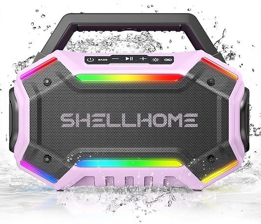 Bluetooth Outdoor Speakers, 80W(Peak) Loud Wireless Speaker, 30H Playtime, RGB Lights, BassUp 2.0, IPX6 Waterproof, TWS, Bluetooth 6.0, Portable Boombox for Party, Pool, Beach (Pink)