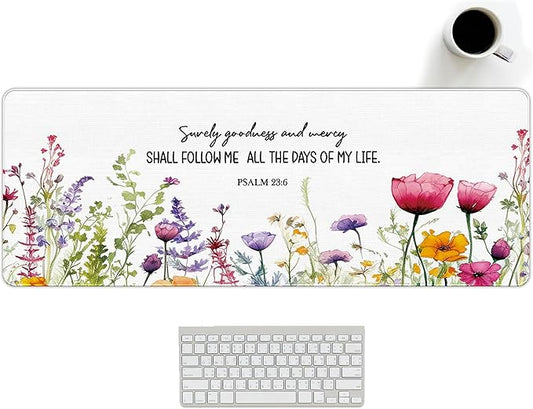 Christian Decor Large Mouse Pad Bible Verses Desk Mat, Surely Goodness and Mercy Extended Large XXL Computer Mat Gaming Mouse Pad Christian Office Room Decor Christian Gifts for Women 31.5x11.8