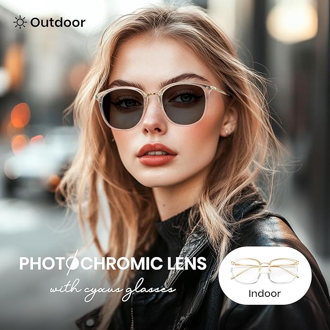 Cyxus Blue Light Glasses Photochromic Lens for Women, Fashionable Computer Glasses on Office Reduce Eye Strain Anti Migraine Great for Working Reading