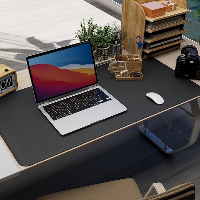 K KNODEL Leather Desk Pad Protector, Office Desk Mat, Large PVC Leather Desk Blotter, Non-Slip Mouse Pad (Black, 15.7" x 31.5")