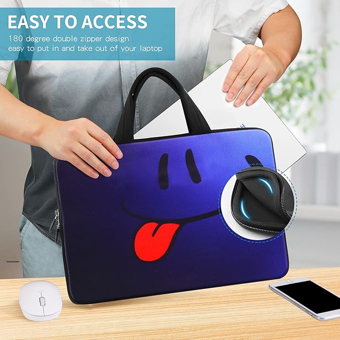 icolor Smile 14 15 15.4 15.6 inch Laptop Handle bag Computer Protect Case Pouch Holder Notebook Sleeve Neoprene Cover Soft Carring Travel Case for Dell Lenovo Toshiba HP Chromebook ASUS Acer ICB-05
