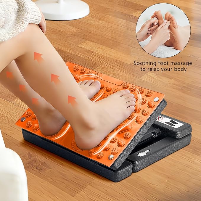 Footrest for Under Desk at Work, Height Adjustable Foot Rest with Reflexology Pad, Foldable Ergonomic Foot Stool for Muscle Tension Relief, Suitable for Office, Home & All-Season Use(Orange)
