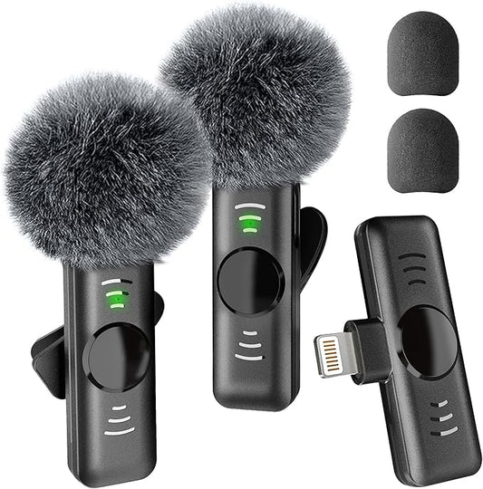 Wireless Lavalier Microphone for iPhone iPad (Lightning) - 2 Pack Mini Lapel Mic with Noise Reduction for Video Recording TikTok YouTube Vlog Interview Professional Plug & Play Clip on Mic